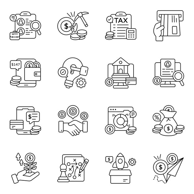 Conjunto de iconos lineales de negocios y finanzas