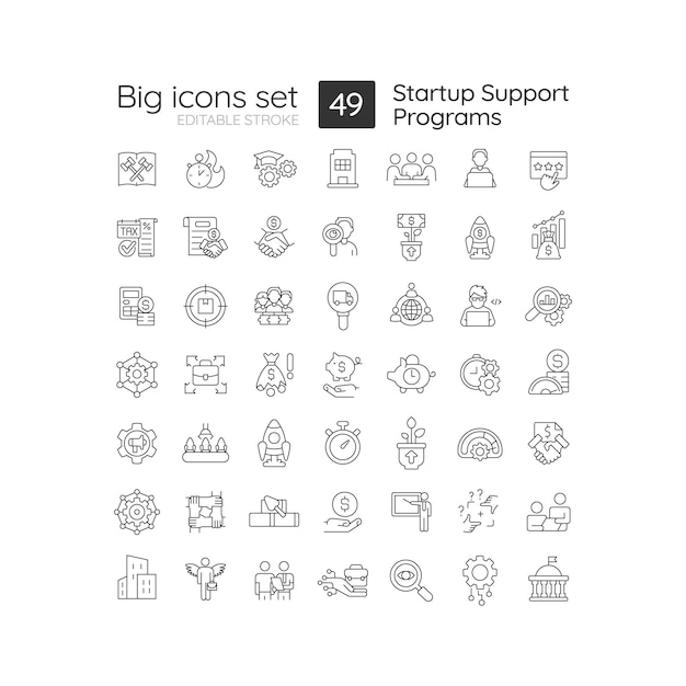 Conjunto de iconos lineales de programas de soporte de inicio
