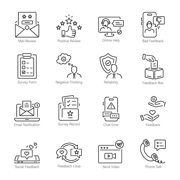 Conjunto de iconos lineales de retroalimentación del cliente