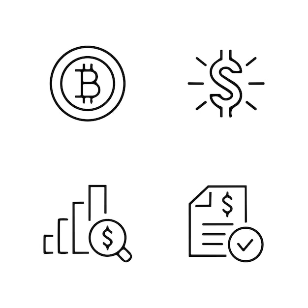 Conjunto de iconos lineales del vector de ahorro de dinero y finanzas