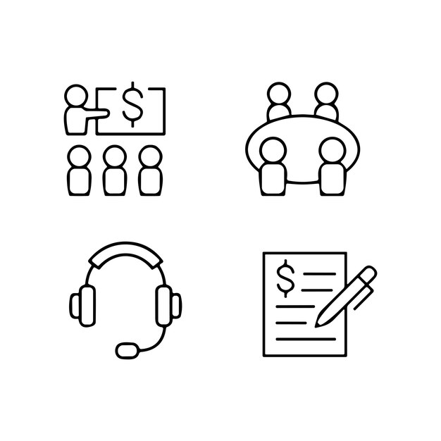 Conjunto de iconos lineales del vector de ahorro de dinero y finanzas