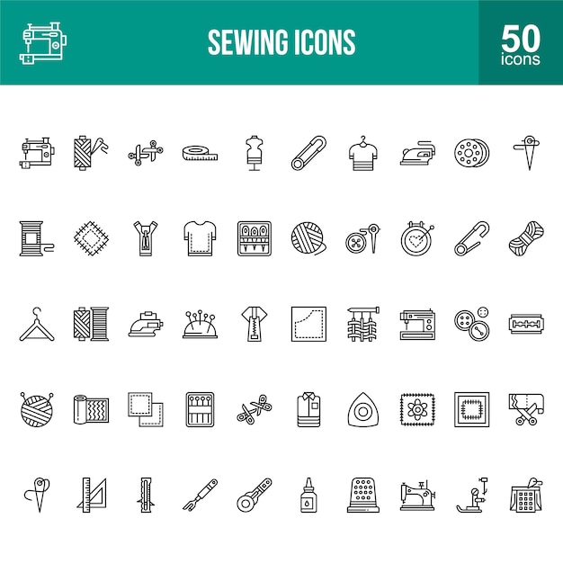 Conjunto de iconos de líneas de costura