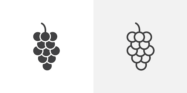 Conjunto de iconos de líneas delgadas de uvas