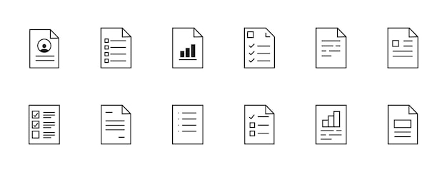 Conjunto de iconos de líneas de documentos de auditoría Símbolo de informe Signo de inspección Ilustración vectorial