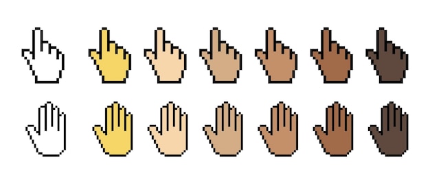 Conjunto de iconos de líneas de gestos Arco del ratón de la computadora Clic para resaltar el estilo de píxeles de la pantalla Icono multicolor sobre fondo blanco