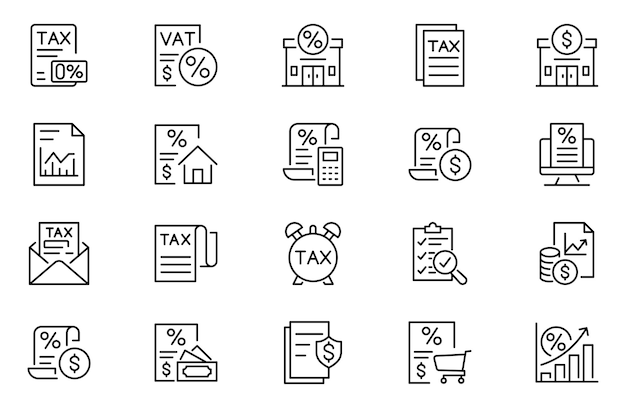 Conjunto de iconos de líneas de impuestos Colección de iconos lineales Estroco editable Ilustración vectorial