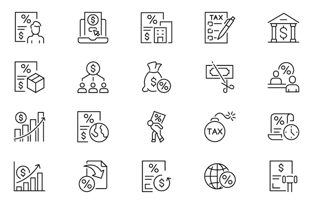 Conjunto de iconos de líneas de impuestos Colección de iconos lineales Estroco editable Ilustración vectorial