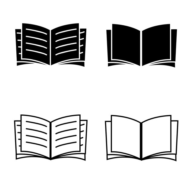 Conjunto de iconos de líneas de libros Abrir folleto revista literatura diccionario audiolibro enciclopedia de aprendizaje