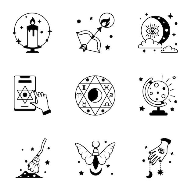 Conjunto de íconos de líneas mágicas de astrología