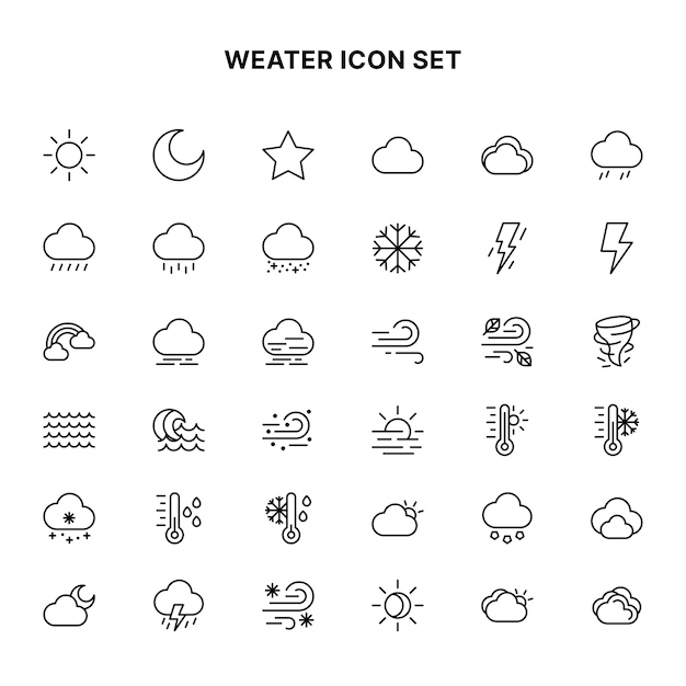 Vector conjunto de iconos de líneas meteorológicas vectoriales