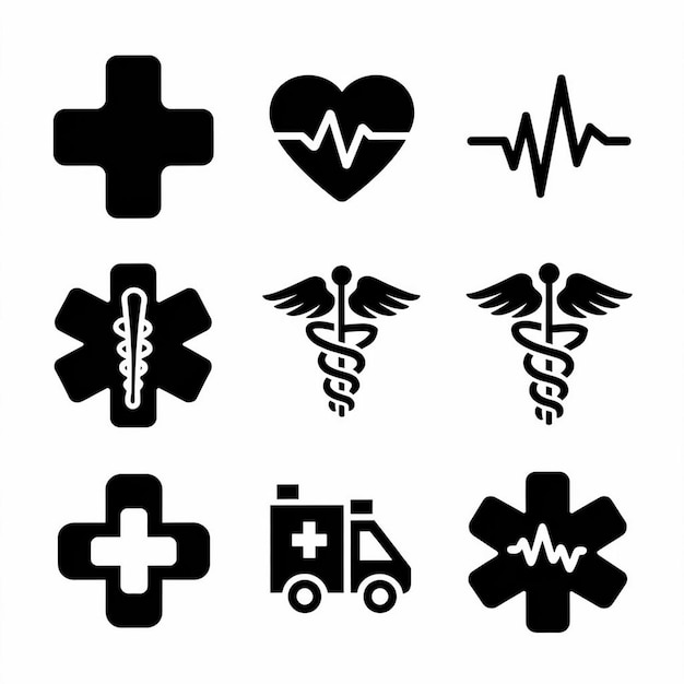 Conjunto de iconos de líneas de símbolos médicos