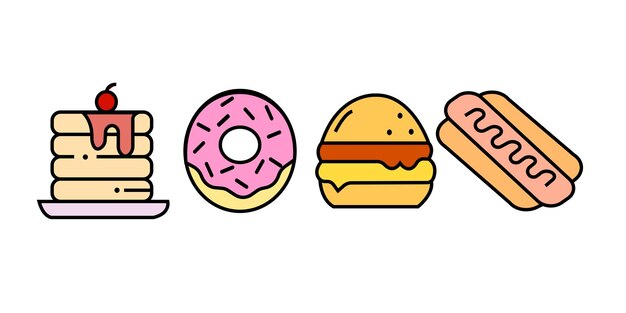 Conjunto de iconos de líneas vectoriales de comida rápida