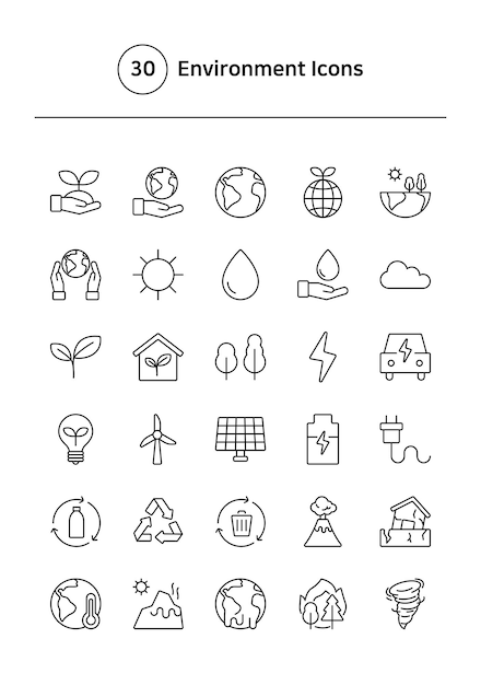Conjunto de iconos de líneas vectoriales de entorno