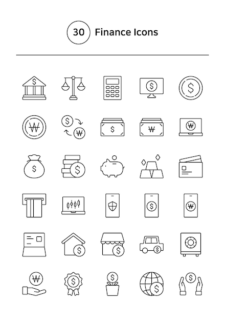 Conjunto de iconos de líneas vectoriales financieras