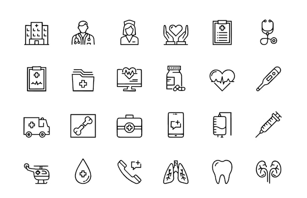 Conjunto de iconos de líneas vectoriales médicas Editable Stroke 32x32 Pixel Perfecto