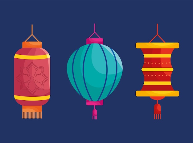 Vector conjunto de iconos de linternas chinas