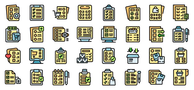 Conjunto de iconos de lista de comprobación con entrega de compras y otros temas todos con símbolos de marca de comprobación