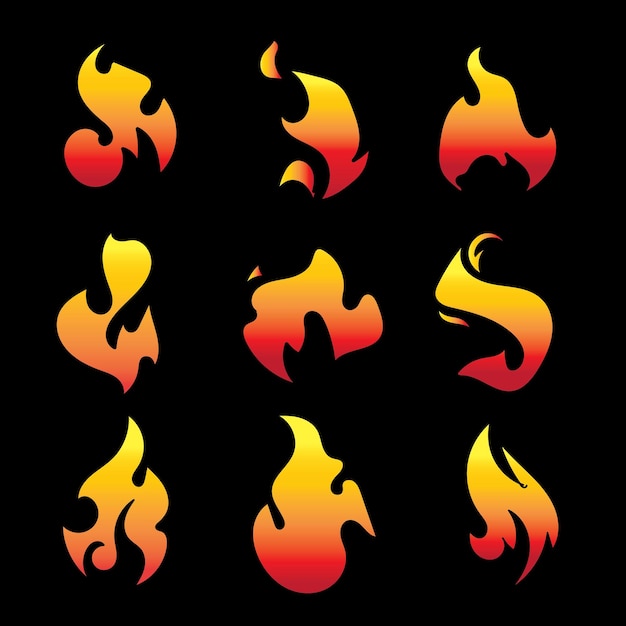 Conjunto de iconos de llama de fuego Colección de elementos ardientes calientes Idea de energía y poder Aislado
