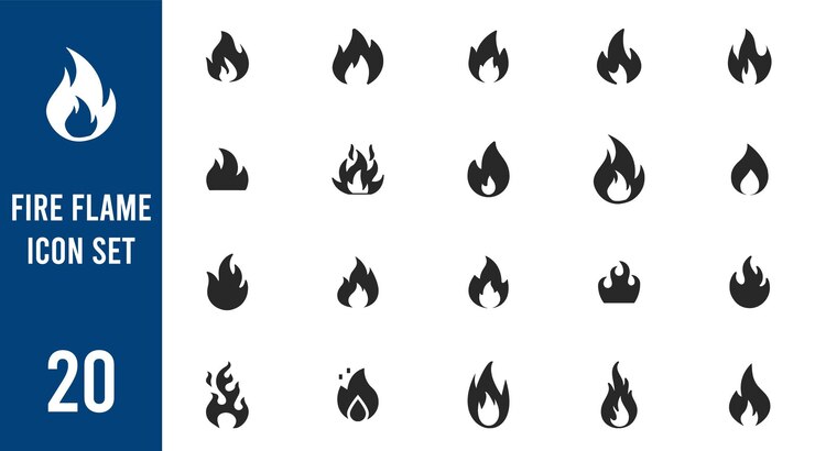 Conjunto de iconos de llama de fuego