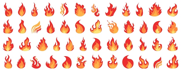 Conjunto de íconos de llama de fuego