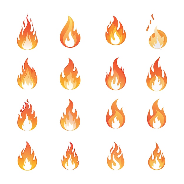 Conjunto de iconos de llamas de fuego abstractas