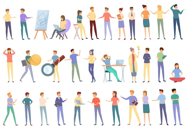 Conjunto de iconos de lluvia de ideas. Conjunto de dibujos animados de iconos vectoriales de lluvia de ideas para diseño web