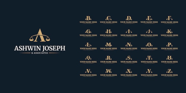 Conjunto de iconos de logotipo de abogado, diseño de plantillas de logotipo legal, bufete de abogados, negocios corporativos, logotipos de letras iniciales