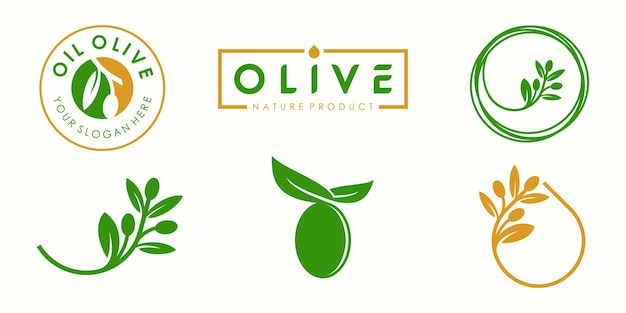 Conjunto de iconos de logotipo de aceite de oliva vector de plantilla de diseño de oliva creativo