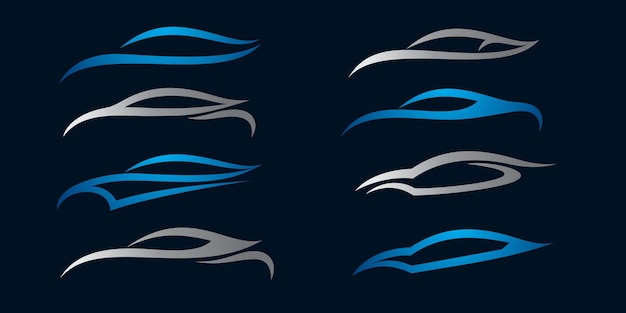 Conjunto de iconos de logotipo de coche automático Icono de vector de plantilla Colores plateados y azules