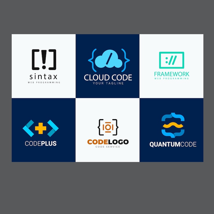 Vector conjunto de íconos de logotipo de código tecnológico plantilla de diseño de logotipo del programador de circuitos abstractos
