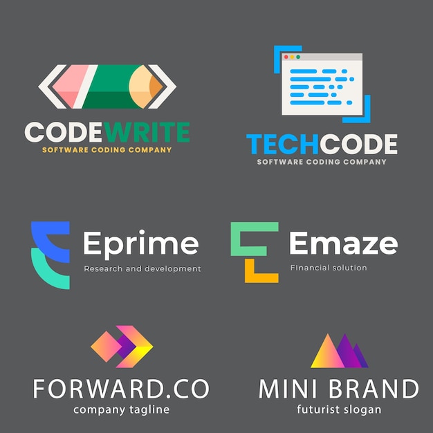 Conjunto de íconos de logotipo de código tecnológico plantilla de diseño de logotipo del programador de circuitos abstractos