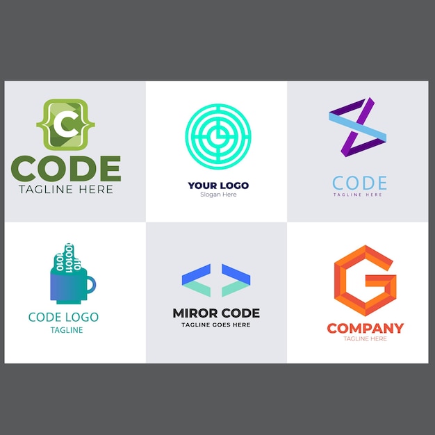 Conjunto de íconos de logotipo de código tecnológico plantilla de diseño de logotipo del programador de circuitos abstractos