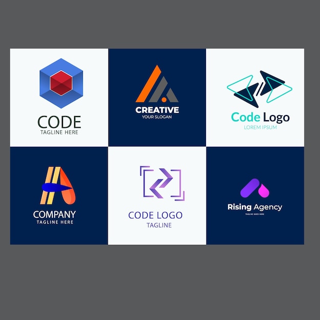 Conjunto de íconos de logotipo de código tecnológico plantilla de diseño de logotipo del programador de circuitos abstractos