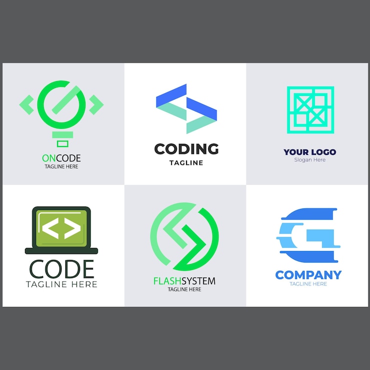 Vector conjunto de íconos de logotipo de código tecnológico plantilla de diseño de logotipo del programador de circuitos abstractos