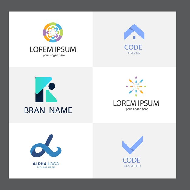 Conjunto de íconos de logotipo de código tecnológico plantilla de diseño de logotipo del programador de circuitos abstractos