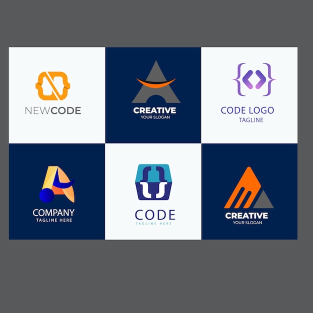 Conjunto de íconos de logotipo de código tecnológico plantilla de diseño de logotipo del programador de circuitos abstractos