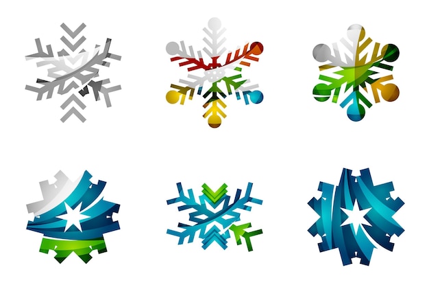 Vector conjunto de iconos de logotipo de copo de nieve coloridos abstractos conceptos de invierno limpio diseño geométrico moderno
