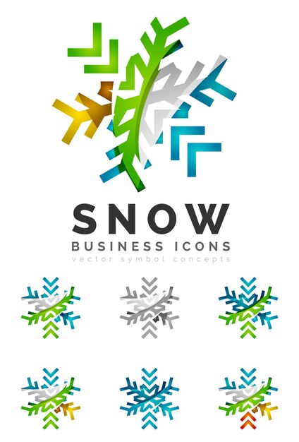 Conjunto de iconos de logotipo de copo de nieve coloridos abstractos conceptos de invierno limpio diseño geométrico moderno