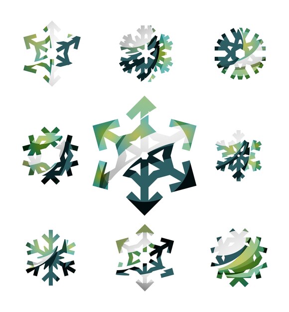 Conjunto de iconos de logotipo de copo de nieve coloridos abstractos conceptos de invierno limpio diseño geométrico moderno