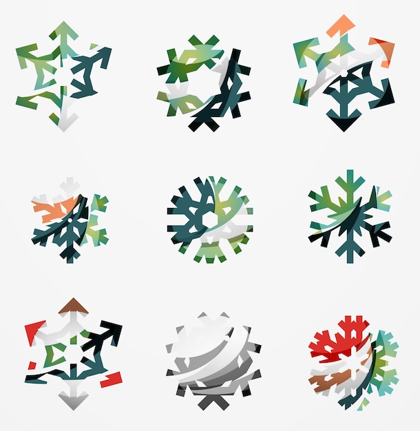 Conjunto de iconos de logotipo de copo de nieve coloridos abstractos conceptos de invierno limpio diseño geométrico moderno