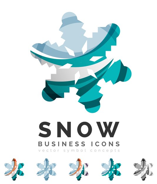 Conjunto de iconos de logotipo de copo de nieve coloridos abstractos conceptos de invierno limpio diseño geométrico moderno