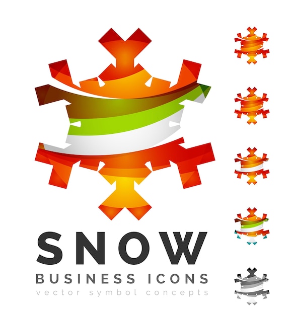 Conjunto de iconos de logotipo de copo de nieve coloridos abstractos conceptos de invierno limpio diseño geométrico moderno