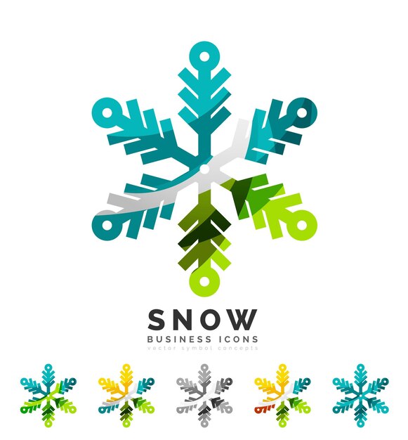 Conjunto de iconos de logotipo de copo de nieve coloridos abstractos conceptos de invierno limpio diseño geométrico moderno