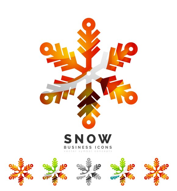 Conjunto de iconos de logotipo de copo de nieve coloridos abstractos conceptos de invierno limpio diseño geométrico moderno