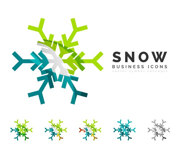 Conjunto de iconos de logotipo de copo de nieve coloridos abstractos conceptos de invierno limpio diseño geométrico moderno