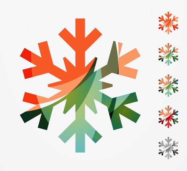 Conjunto de iconos de logotipo de copo de nieve coloridos abstractos conceptos de invierno limpio diseño geométrico moderno