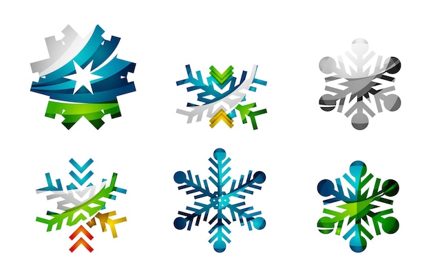 Vector conjunto de iconos de logotipo de copo de nieve coloridos abstractos conceptos de invierno limpio diseño geométrico moderno