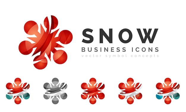 Conjunto de iconos de logotipo de copo de nieve coloridos abstractos conceptos de invierno limpio diseño geométrico moderno