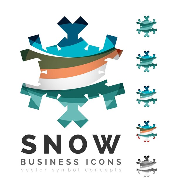 Conjunto de iconos de logotipo de copo de nieve coloridos abstractos conceptos de invierno limpio diseño geométrico moderno