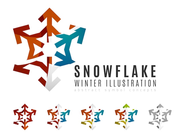 Conjunto de iconos de logotipo de copo de nieve coloridos abstractos conceptos de invierno limpio diseño geométrico moderno